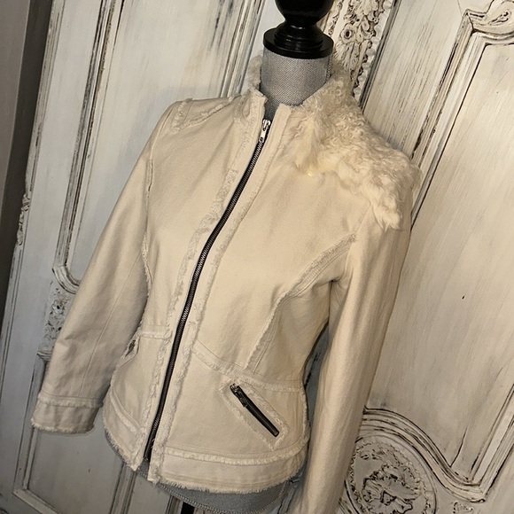 Donna Sui Milano Italy Raw Details Asymmetrical Authentic Fur Collar Jacket S/8 - Picture 3 of 15